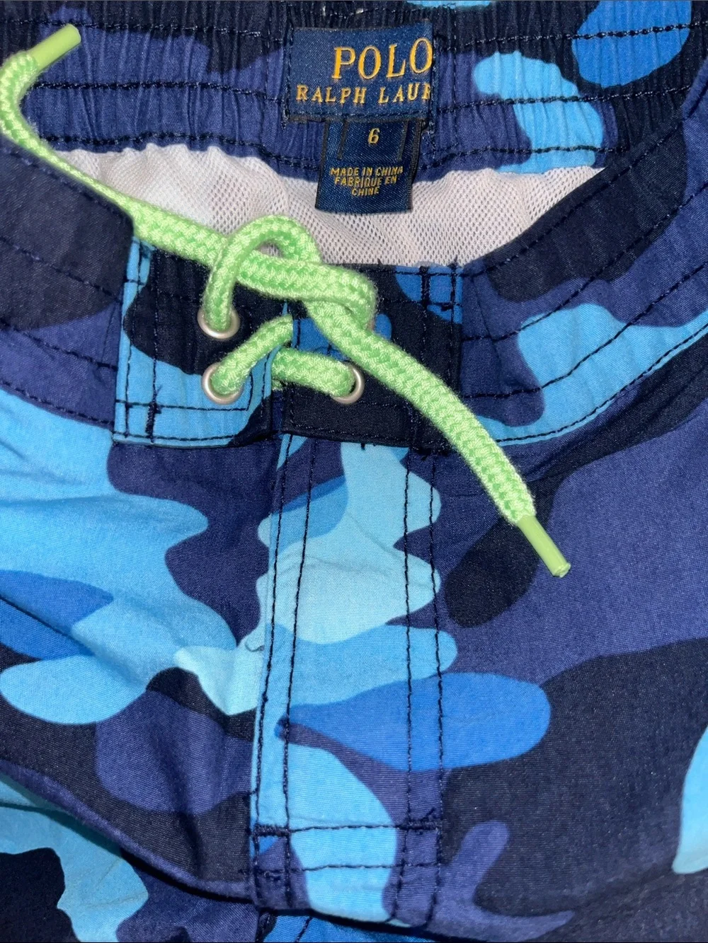NWT Boys Polo Ralph Lauren Blue Camo Swimsuit with pockets size 6